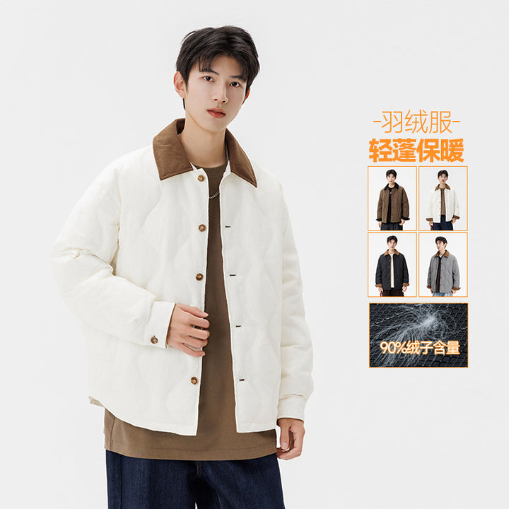 Herren Wattierte Steppjacke mit Cordkragen und Knopfleiste Drune