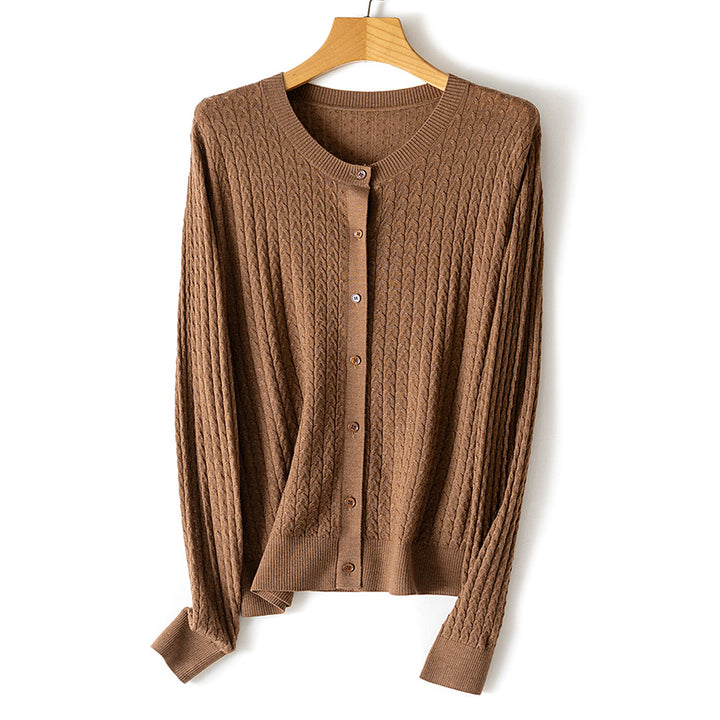 Damen Feinstrick-Cardigan mit Zopfmuster, Rundhalsausschnitt und Knopfleiste Drune