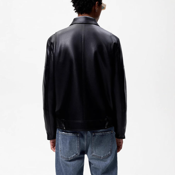 Herren Bikerjacke aus Glattleder mit asymmetrischem Reißverschluss und markanter Nahtführung Drune