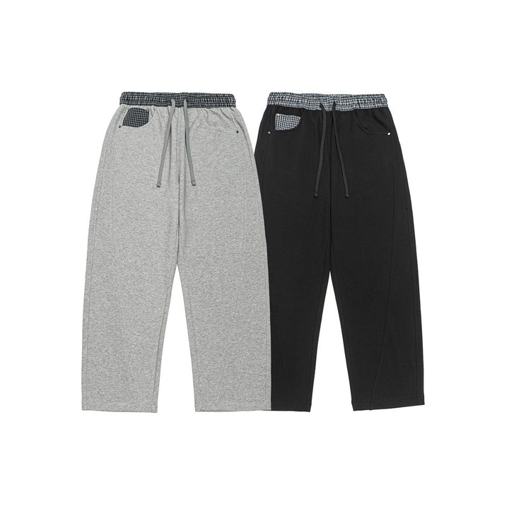 Damen Leichte Sweatpants mit hohem Gummibund, Karomusterbesatz und weitem Cropped Schnitt Drune