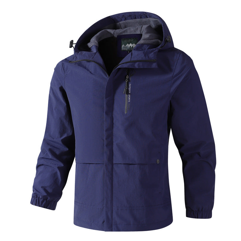 Herren Wasserdichte Softshell-Regenjacke mit Kapuze, Brust-Reißverschluss und Fleece-Innenkragen Drune
