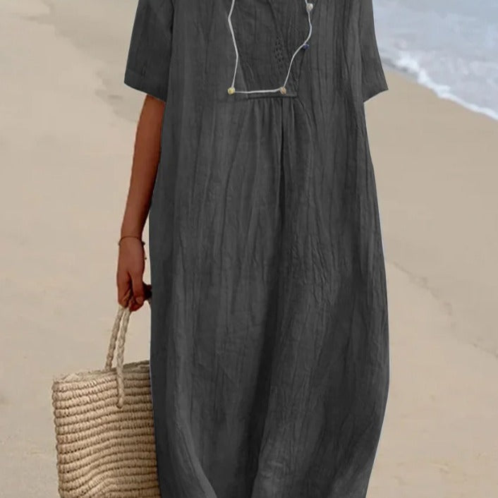 Damen lässiges Langarmkleid mit V-Ausschnitt und großzügigem Schnitt Drune