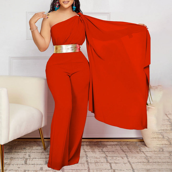 Damen Eleganter Einteiler mit asymmetrischem Design und schimmerndem Gürtel Drune