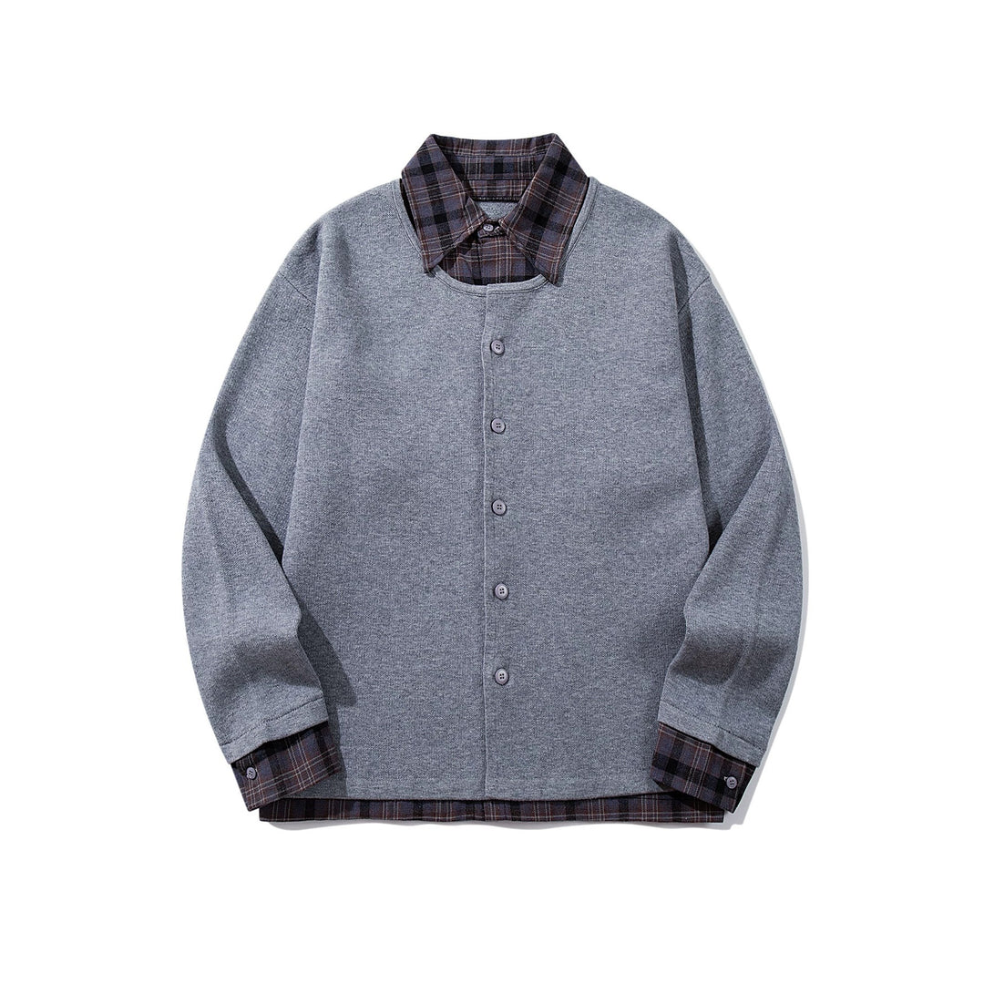 Herren Karierter Flanellhemd-Layer mit offenem Strickcardigan Drune