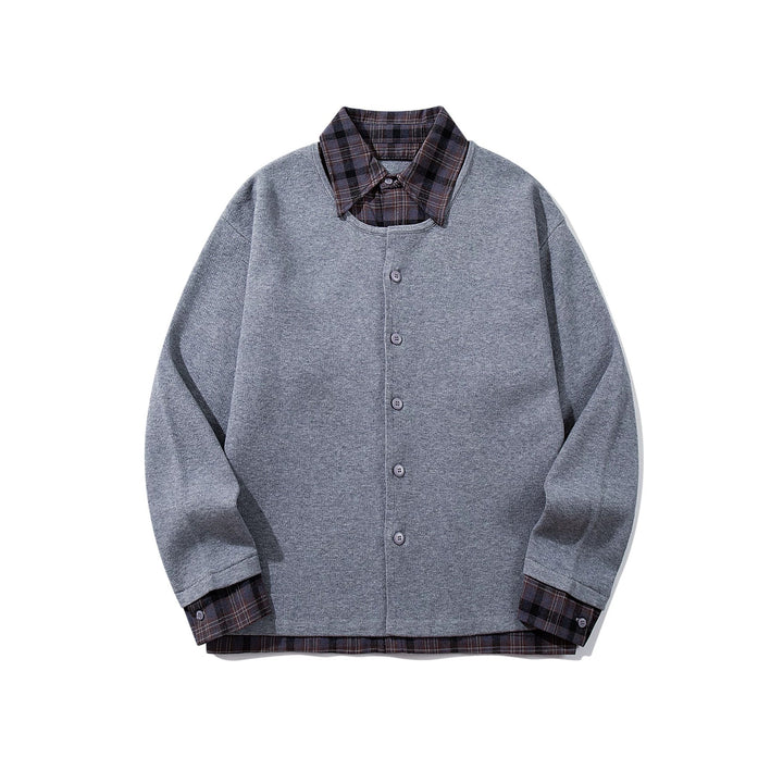 Herren Karierter Flanellhemd-Layer mit offenem Strickcardigan Drune