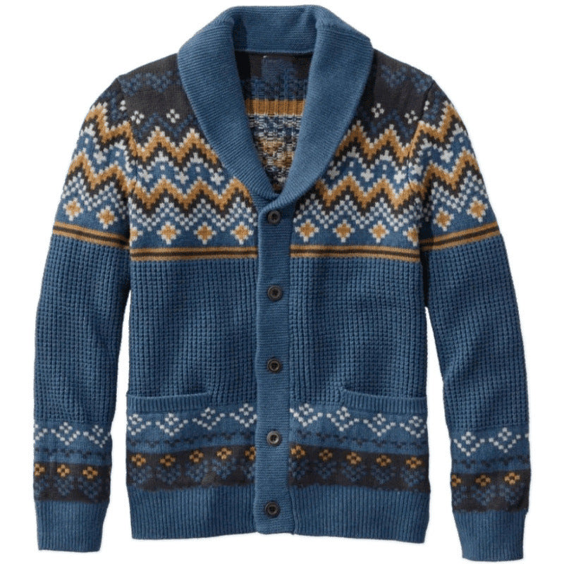 Herren Strickjacke mit traditionellem Norweger-Muster und großen Taschen Drune