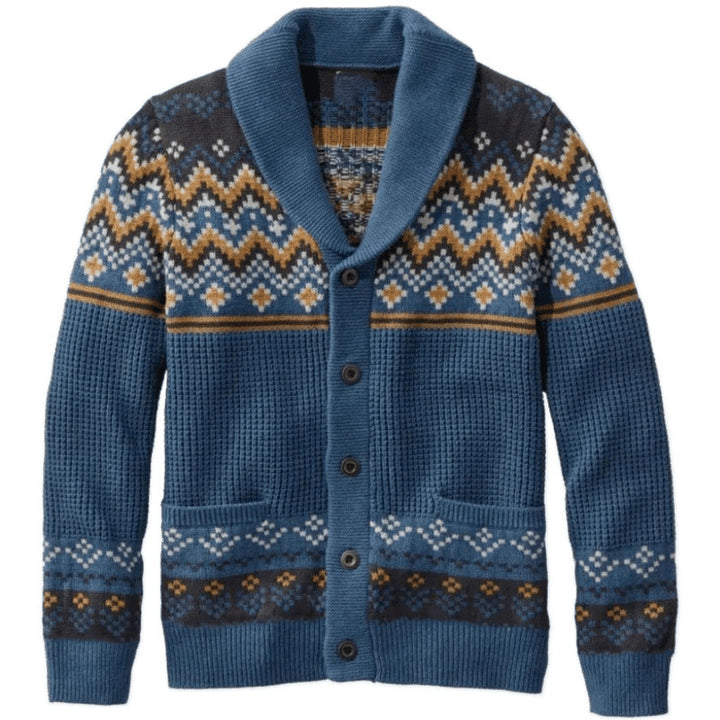 Herren Strickjacke mit traditionellem Norweger-Muster und großen Taschen Drune