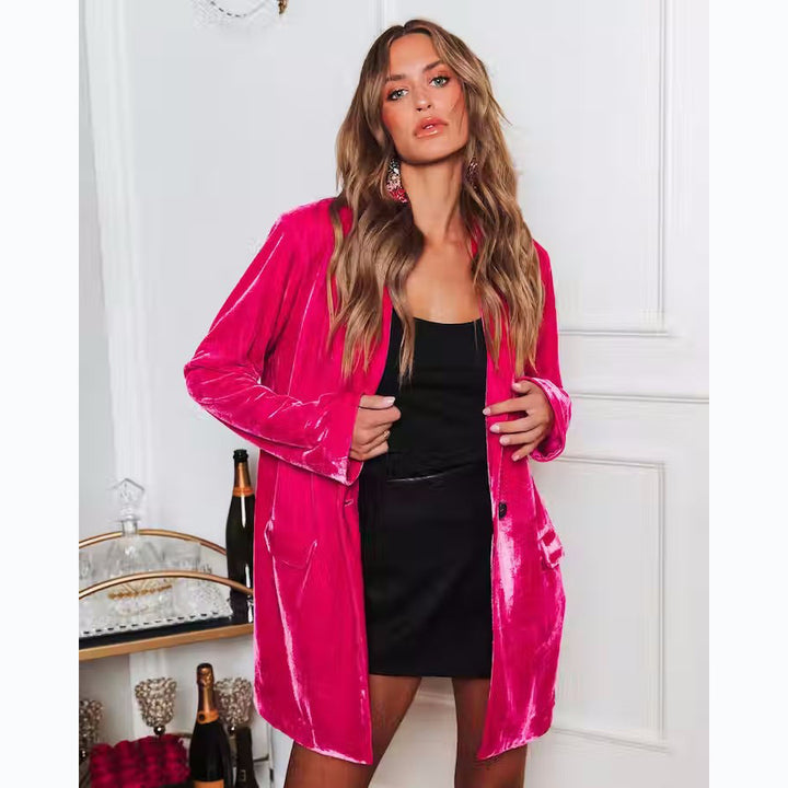 Damen Eleganter Velourscardigan mit lässigem Schnitt und praktischen Taschen Drune