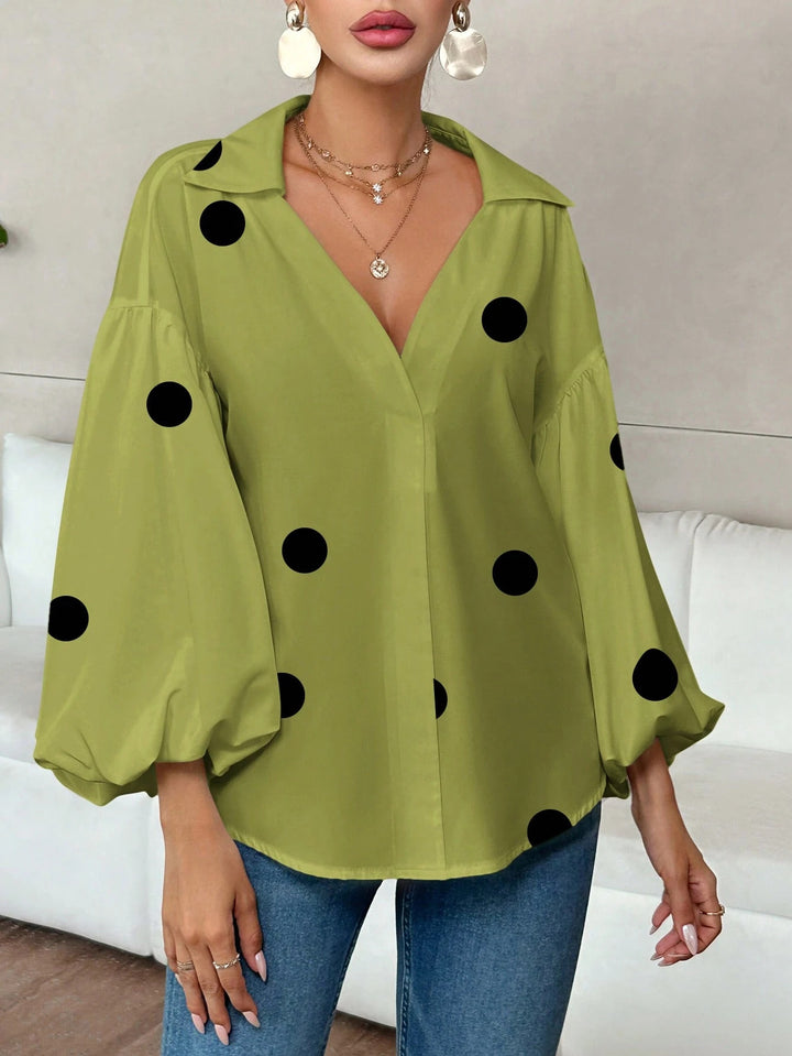 Damen Oversize-Bluse mit voluminösen Puffärmeln und Punktmuster Drune