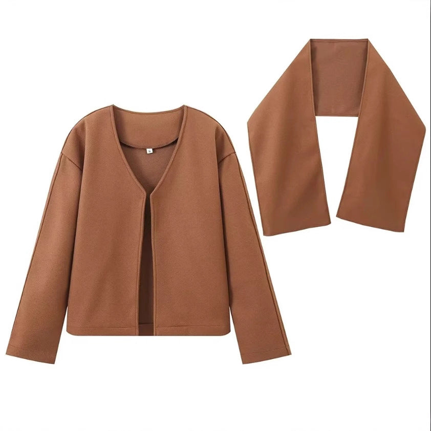 Damen Oversized Jacke mit elegantem Schnitt und passendem Schal Drune