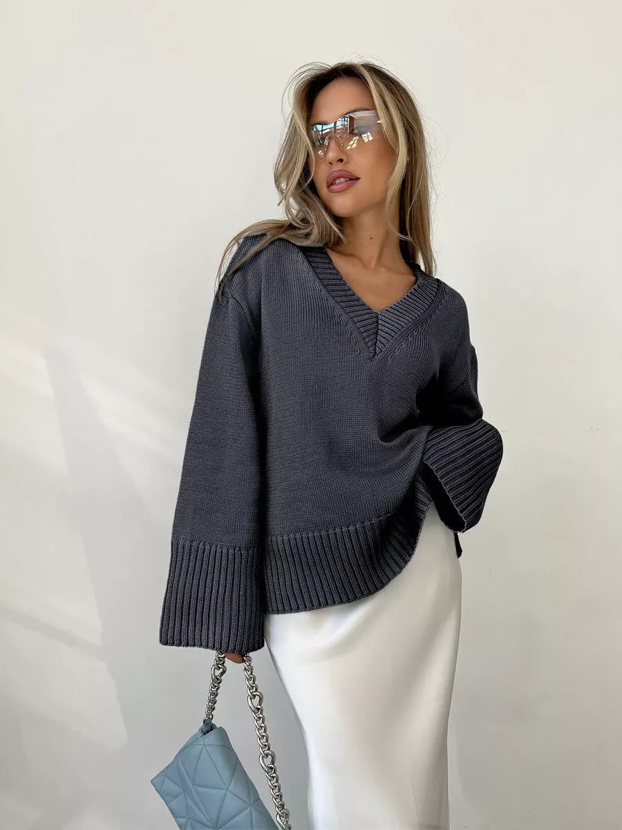 Damen V-Ausschnitt Pullover aus weichem Strick Drune
