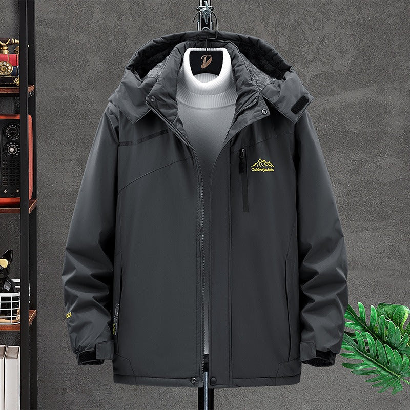 Herren Wasserabweisende Funktions-Übergangsjacke mit Kapuze, Brustreißverschluss & Thermofutter Drune