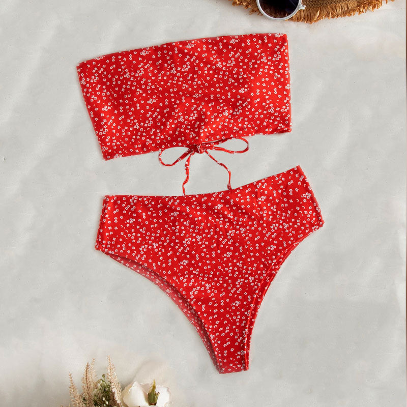 Damen Bandeau-Bikini-Set mit hohem Taillenslip und verstellbaren Trägern Drune