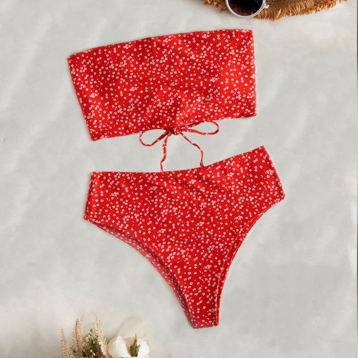 Damen Bandeau-Bikini-Set mit hohem Taillenslip und verstellbaren Trägern Drune