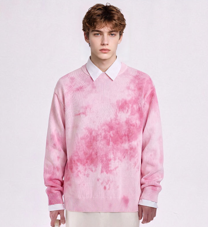 Herren Oversize-Strickpullover mit Batikoptik, Rundhalsausschnitt und Rippbündchen Drune