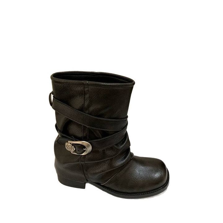Damen Modische Stiefeletten mit breitem Riemen Drune