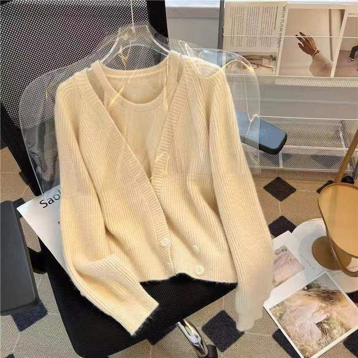 Damen lässiger Pullover mit tiefem V-Ausschnitt und Knopfdetails Drune