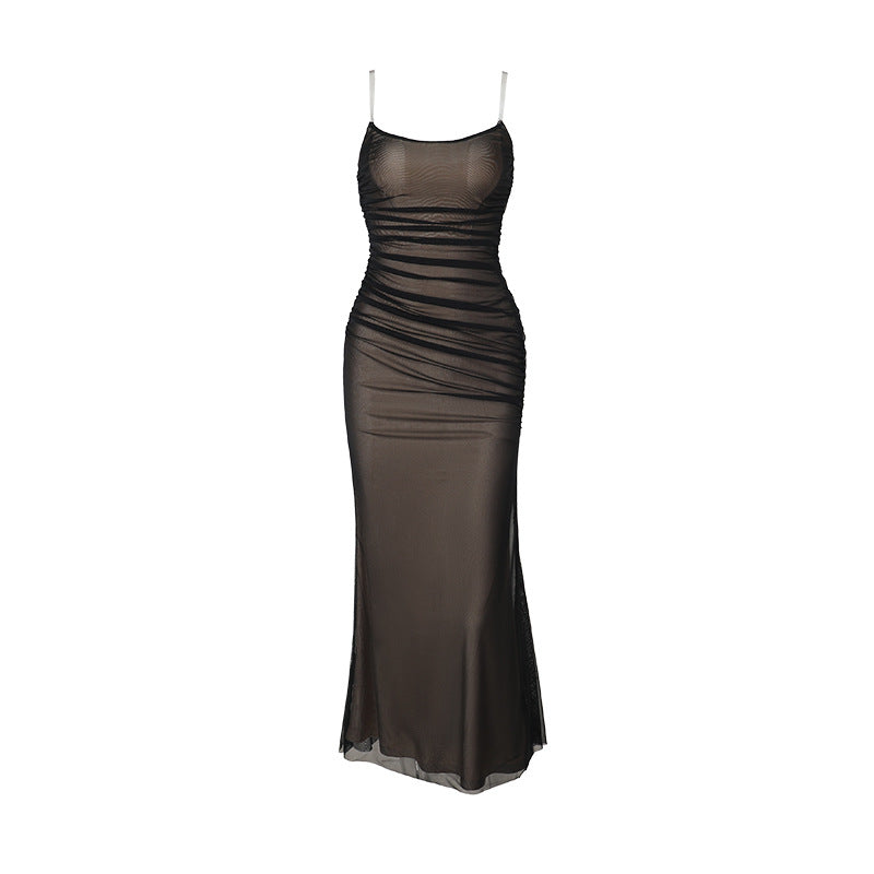 Damen figurbetontes Maxikleid mit elegantem Rüschendesign Drune