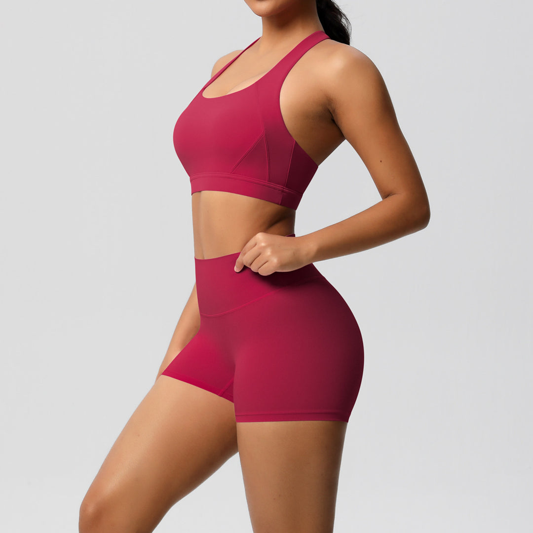 Damen Sport-BH und Hochbund-Shorts Set mit nahtloser Verarbeitung und atmungsaktiven Materialien Drune