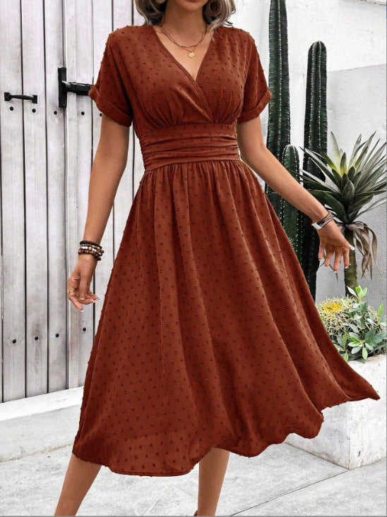 Damen Midikleid mit V-Ausschnitt und Taillenakzent Drune