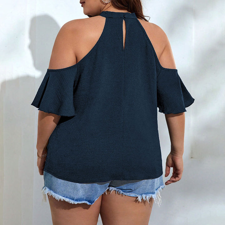 Damen Off-Shoulder Top mit Stehkragen und verspielten Rüschendetails Drune