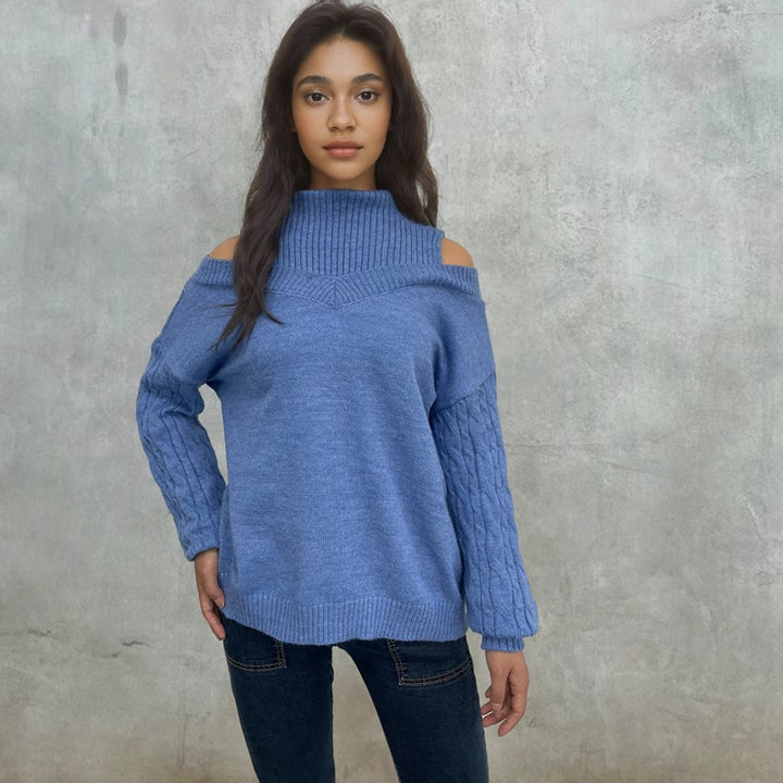 Damen Trendpullover mit schulterfreiem Design und Zopfmuster Drune