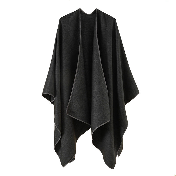 Damen Eleganter Wickelp Poncho aus weichem Wollmix Drune