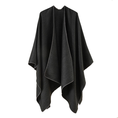 Damen Eleganter Wickelp Poncho aus weichem Wollmix Drune