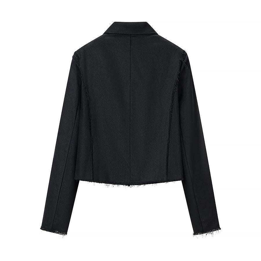 Damen Kurze militärisch inspirierte Jacke mit Zierkordeln und fransigem Saum Drune