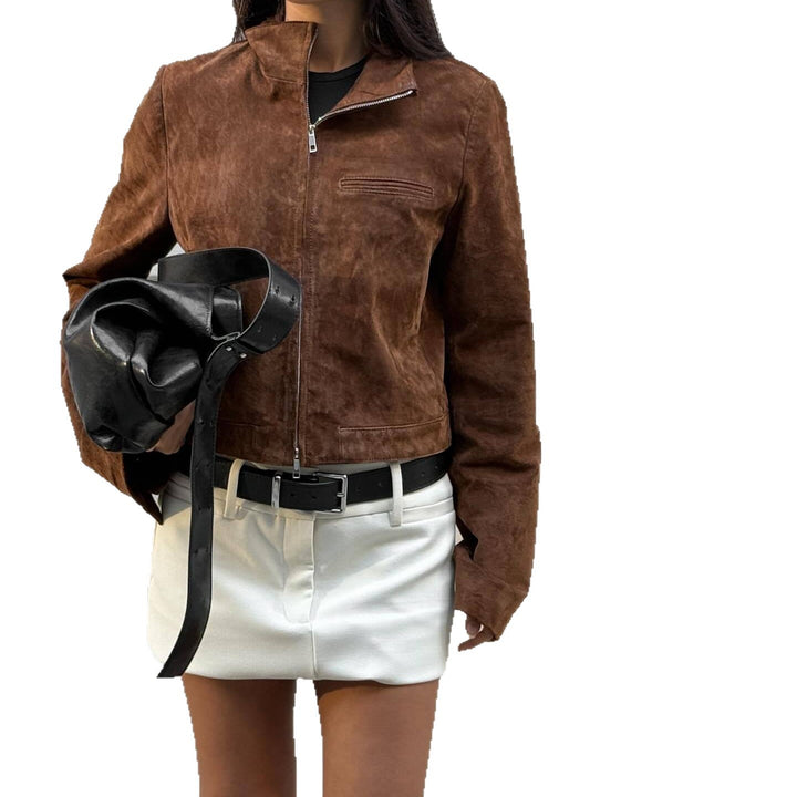 Damen Wildlederjacke mit modernem Stehkragen Drune