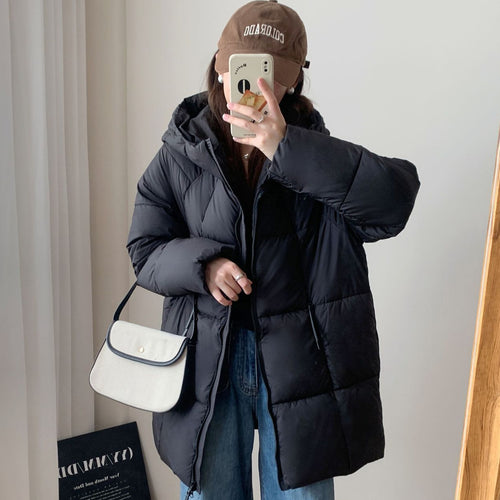 Damen Übergroße Pufferjacke mit Kapuze und praktischen Eingrifftaschen Drune