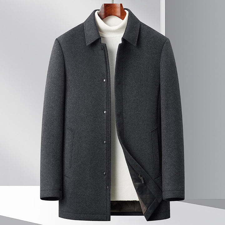 Herren eleganter Mantel aus wärmendem Wollmix mit modernem Schnitt und praktischen Taschen Drune