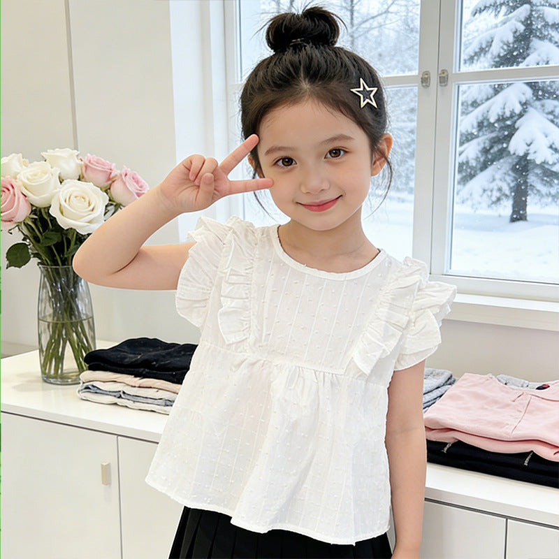 Mädchen modische Bluse mit Rüschen und Pünktchenmuster Drune