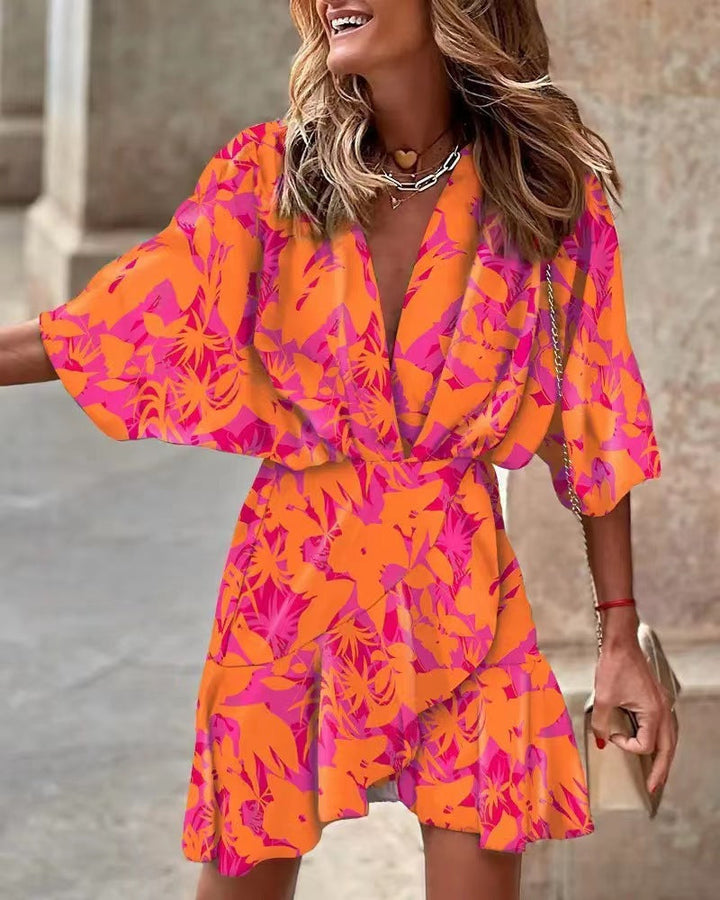 Damen Minimalistisches Kurzarm Kleid Drune