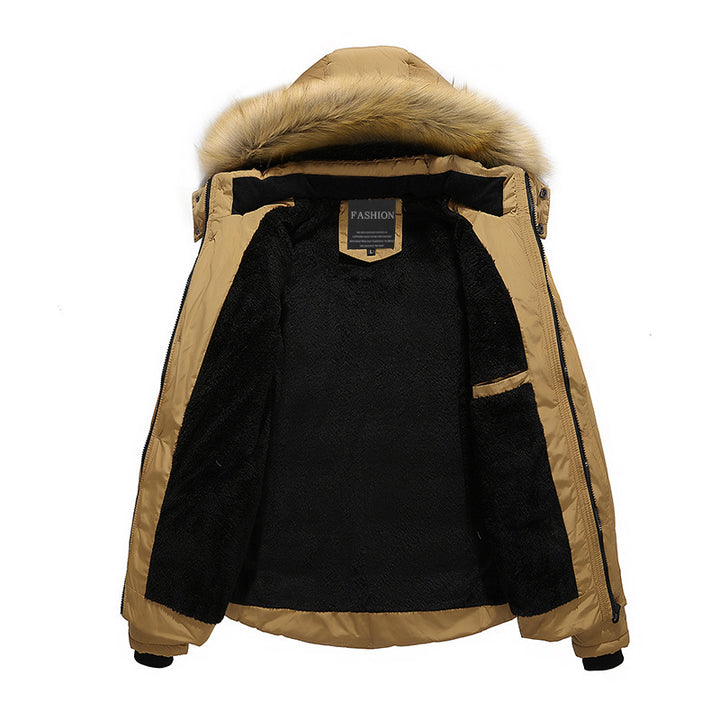 Herren thermisch gesteppter City-Parka mit wattierter Innenschicht und abnehmbarer Kunstfellkapuze Drune