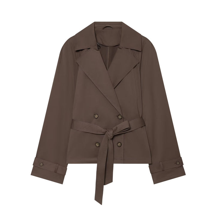 Damen Cropped Trenchjacke im Boxy‑Schnitt mit breitem Revers und Bindegürtel Drune