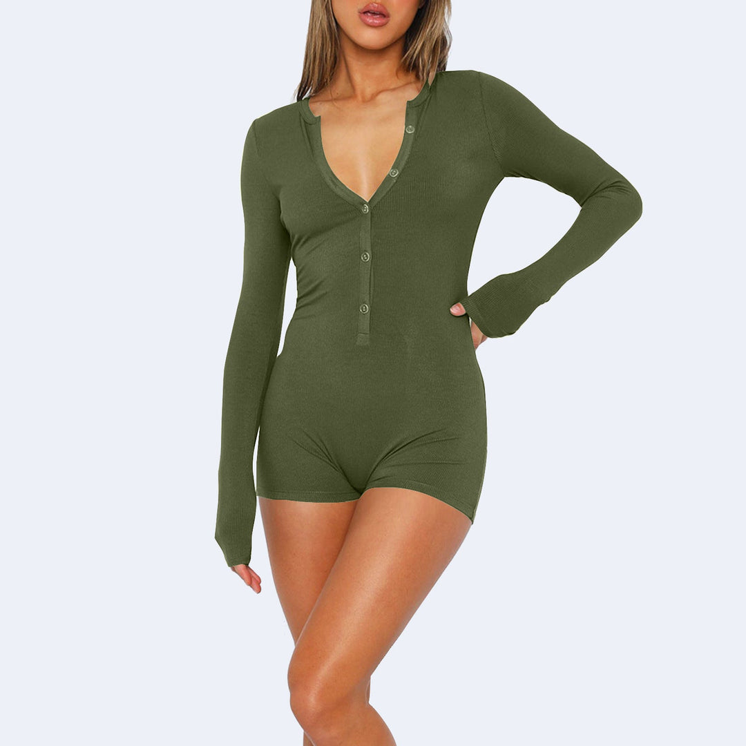 Damen Langarmbody mit Knopfleiste Drune