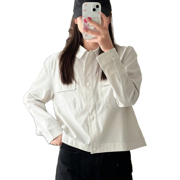 Damen Kurze Overshirt-Jacke aus strukturiertem Canvas mit Brusttaschen Drune