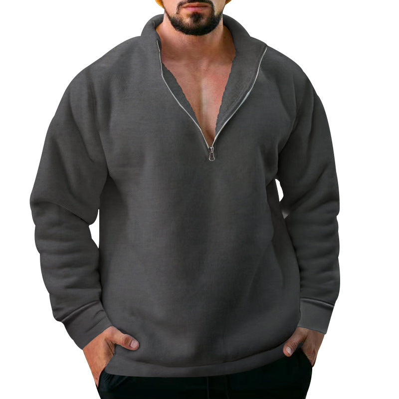 Herren bequemer Stehkragen Pullover mit kurzer Reißverschlussöffnung Drune