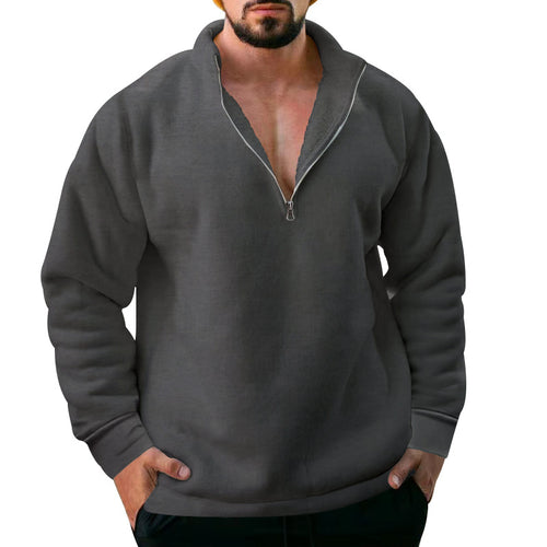 Herren bequemer Stehkragen Pullover mit kurzer Reißverschlussöffnung Drune