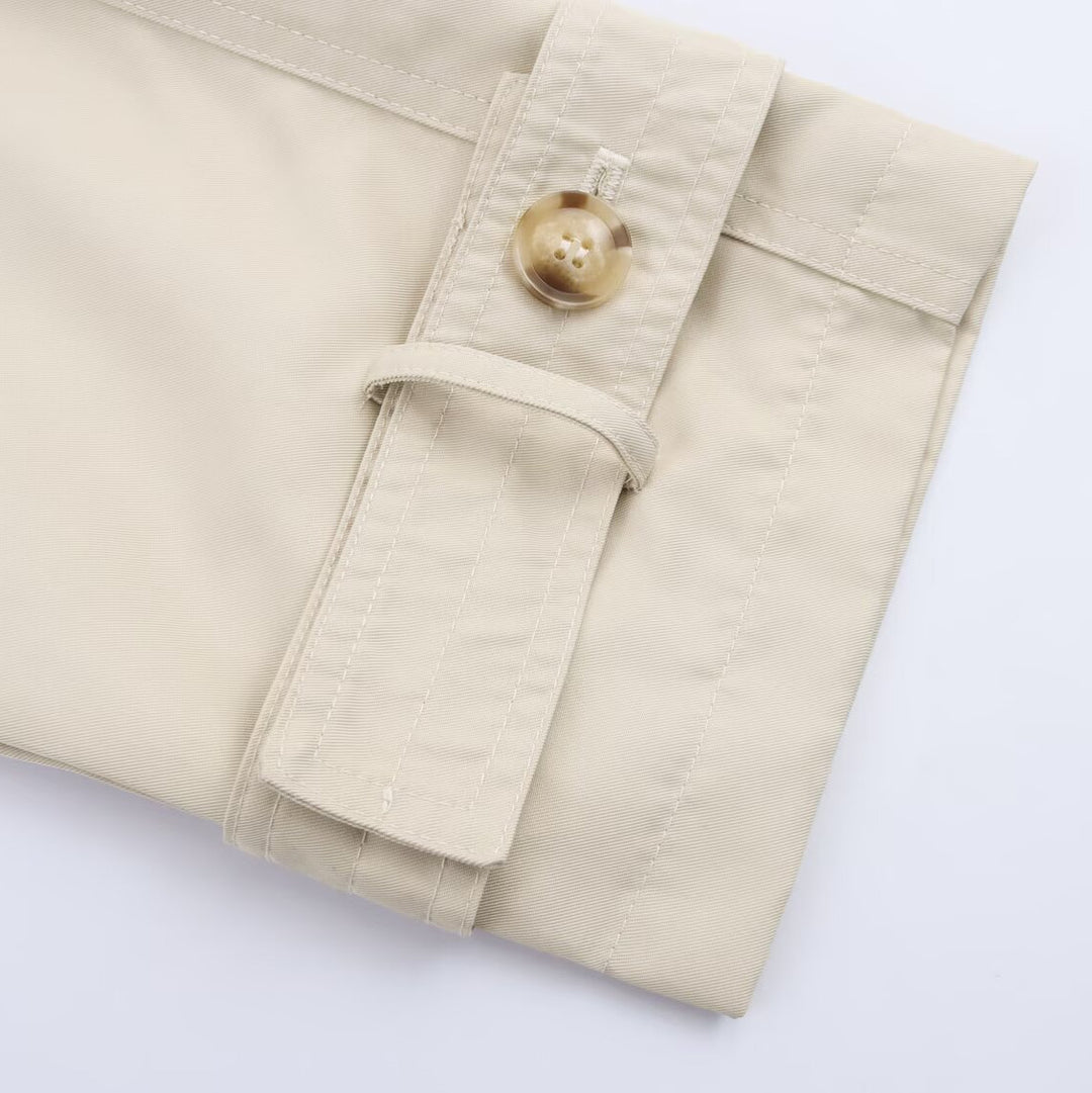 Damen modische Trenchjacke mit kleinem Kragen und doppelter Knopfleiste Drune