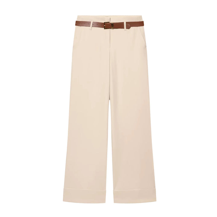 Damen nan Culotte-Hose mit hohem Bund, weitem Bein, breitem Aufschlag und Gürtelpassanten Drune
