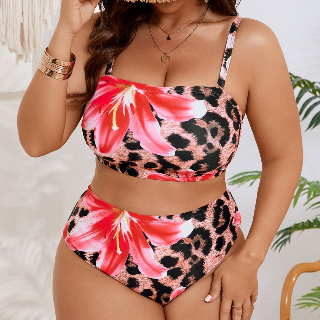 Damen Hochgeschnittenes Bikini-Set mit farbenfrohem Blumendesign Drune