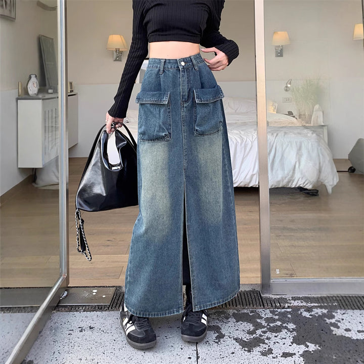 Damen Langer Jeansrock mit großzügigen Taschen Drune