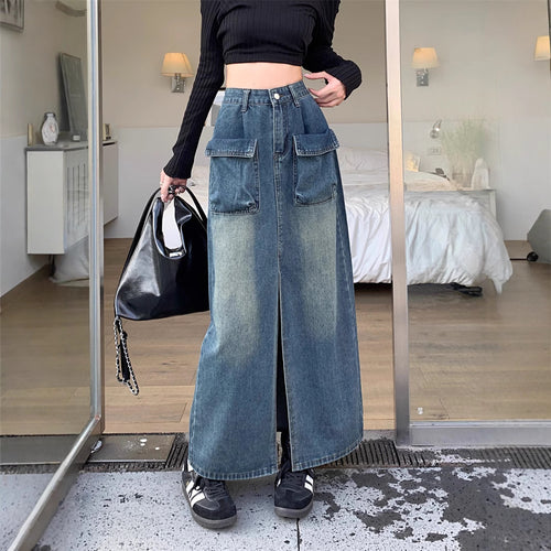 Damen Langer Jeansrock mit großzügigen Taschen Drune