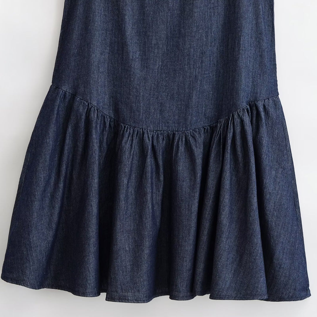 Damen Sommerkleid mit voluminösem Rocksaum und raffiniertem Schnürdetail Drune