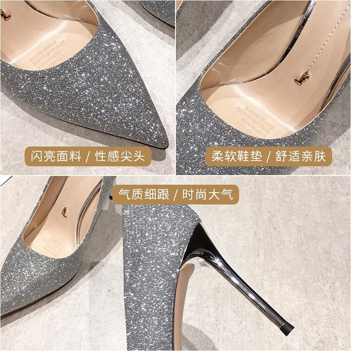 Damen Funkelnde spitz zulaufende Pumps mit filigratem Stiletto‑Metallabsatz und Memory‑Fußbett Drune