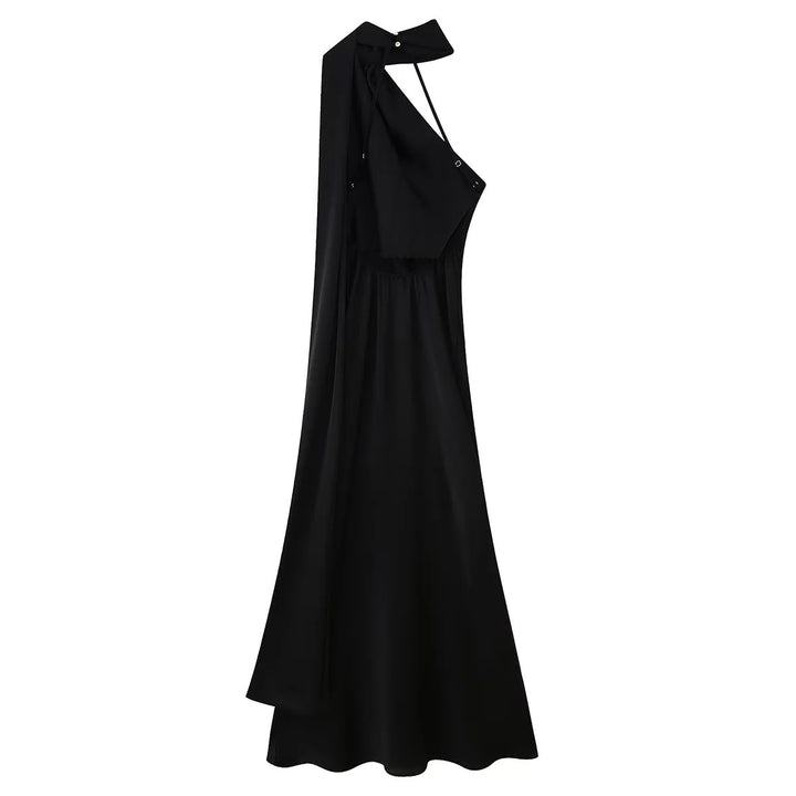 Damen Abendkleid mit elegantem Stehkragen und voluminösem Cape Drune