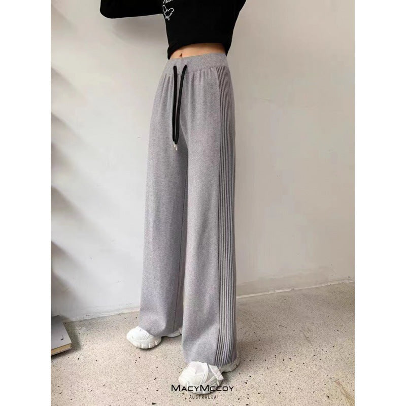 Damen Hochtaillierte Freizeithose mit weitem Schnitt und Rippstruktur Drune