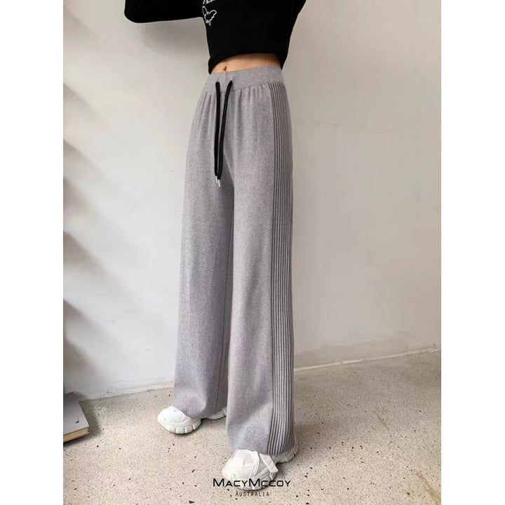 Damen Hochtaillierte Freizeithose mit weitem Schnitt und Rippstruktur Drune